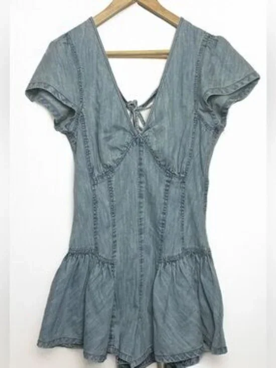 FP We The Free Mia Denim Playsuit Romper 100% cotton NWT Size M - Picture 5 of 10
